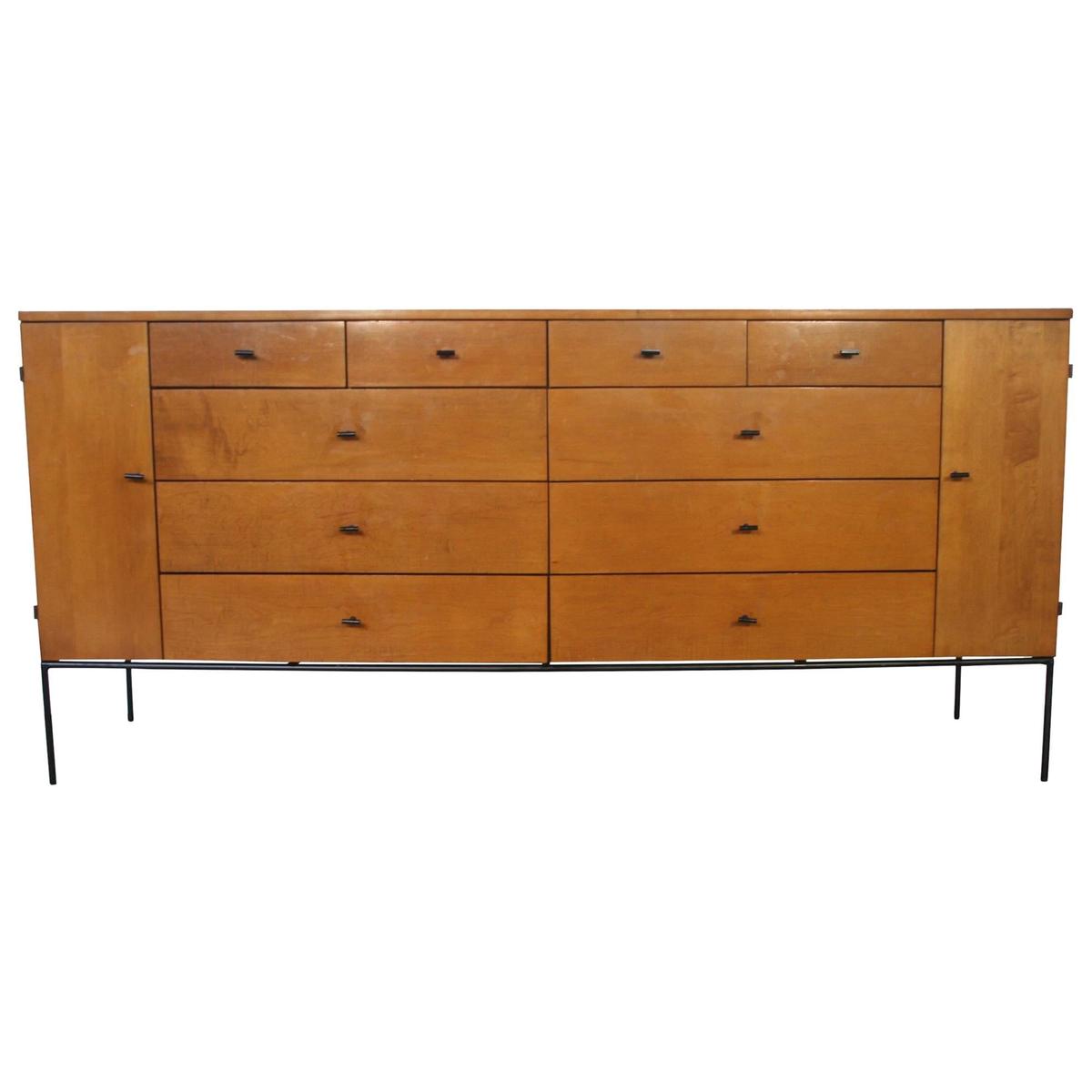 Midcentury Paul McCobb Maple 20-Drawer Dresser #1510 Tobacco Finish T Pulls